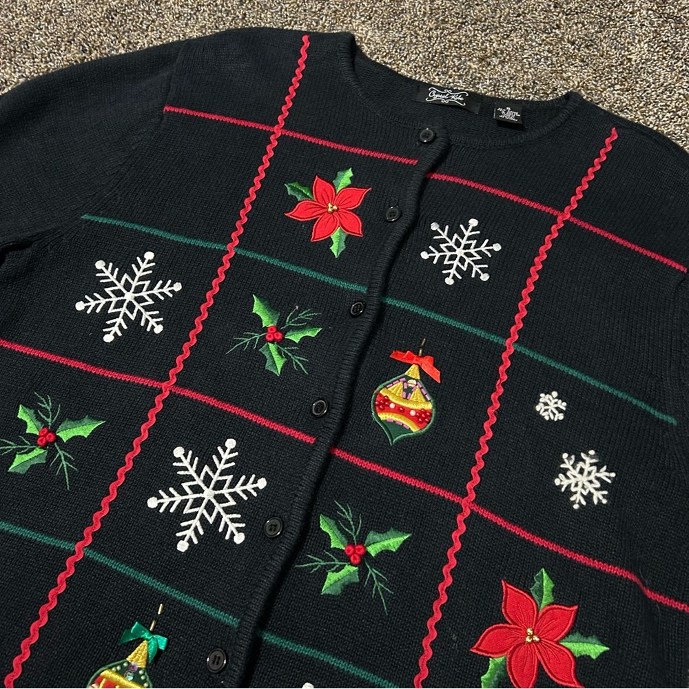 Crystal-Kobe women’s XL black Christmas cardigan ugly sweater holiday party